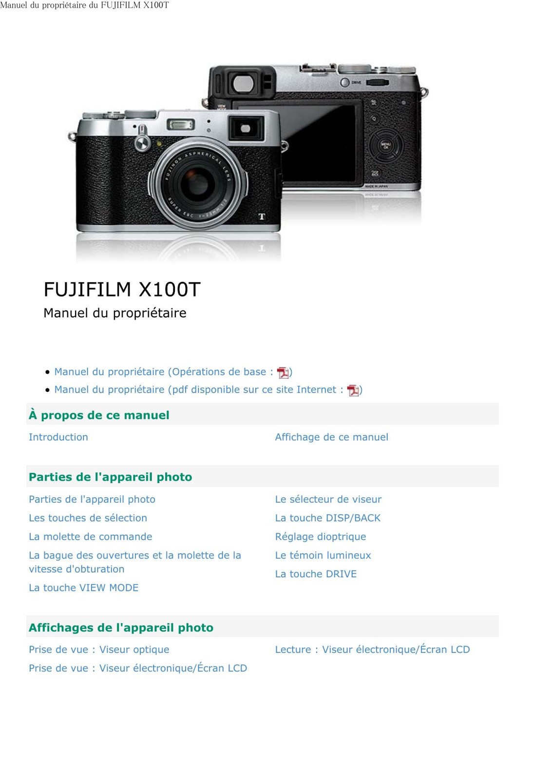 X100T - Manuel du propriétaire