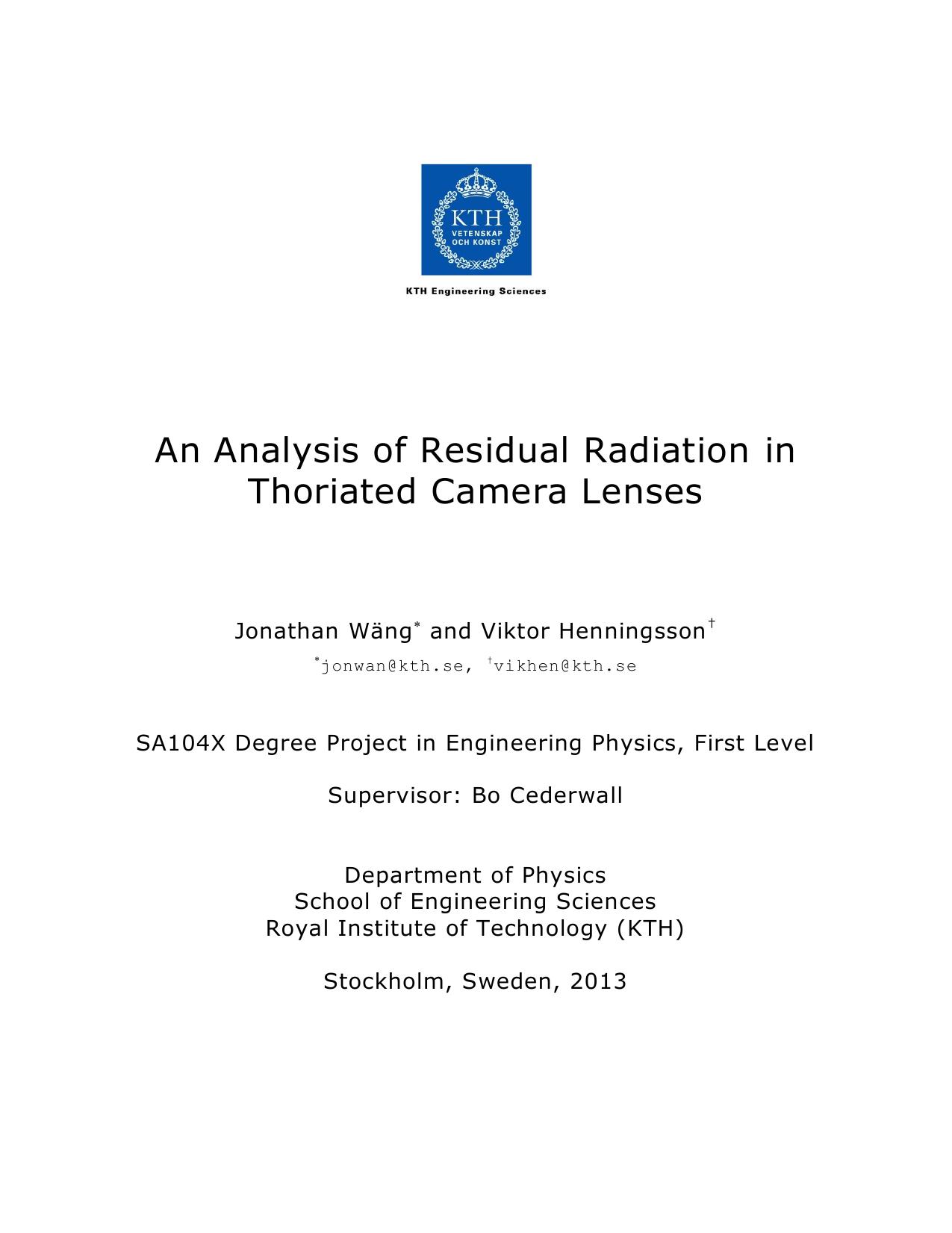 An analysis of residual radiation in thoriated camera lenses