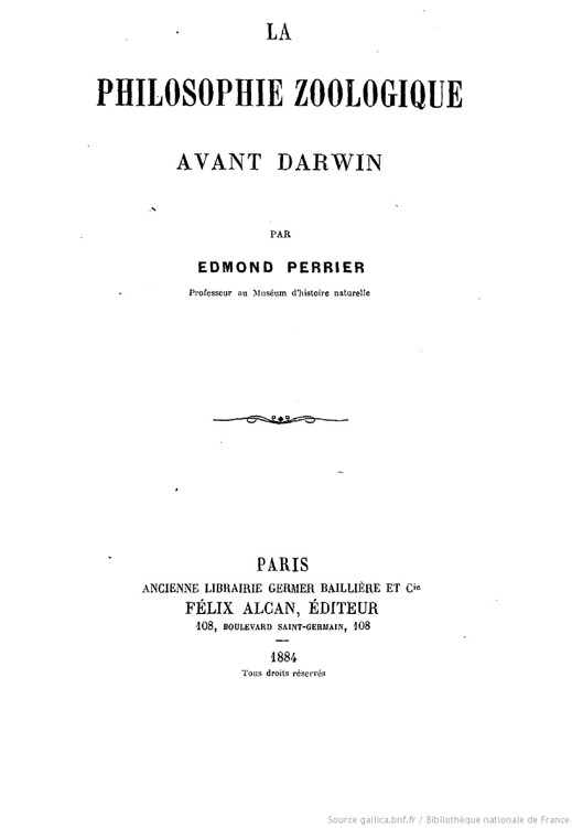 La philosophie zoologique avant Darwin
