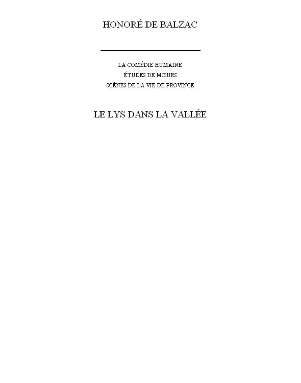 Le Lys Dans La Vallée
