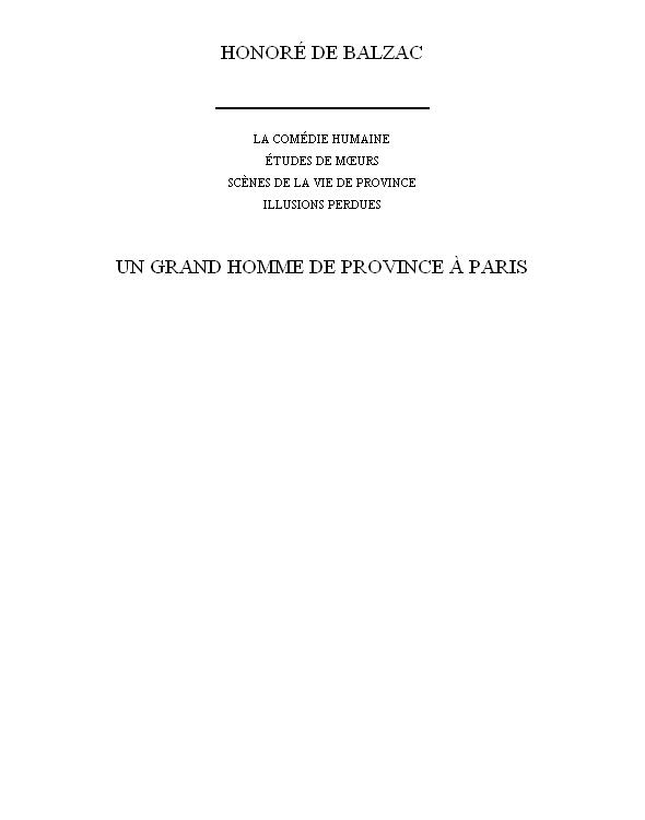 Un Grand Homme De Province à Paris