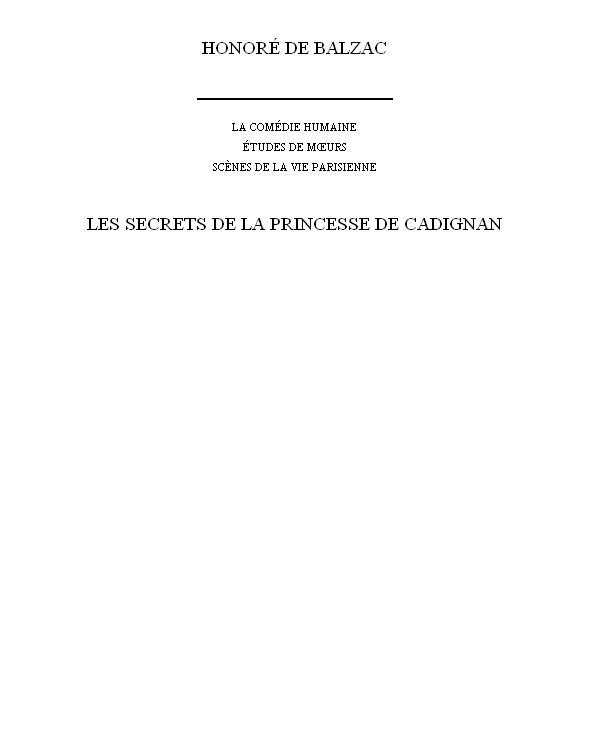 Les Secrets De La Princesse De Cadignan