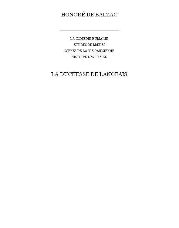 La Duchesse De Langeais