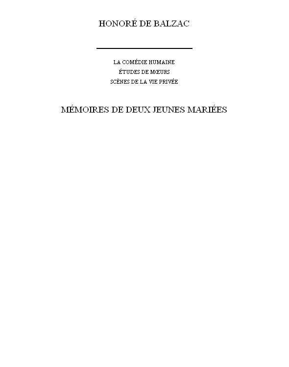 Mémoires De Deux Jeunes Mariées