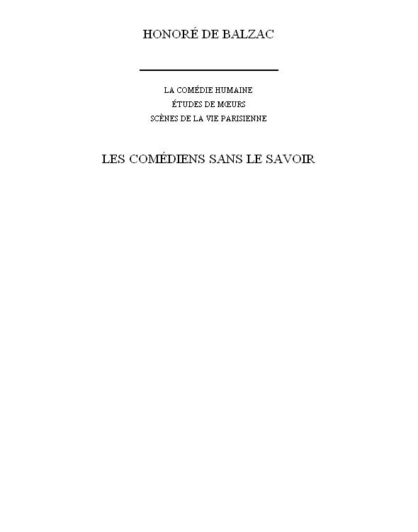 Les Comédiens Sans Le Savoir