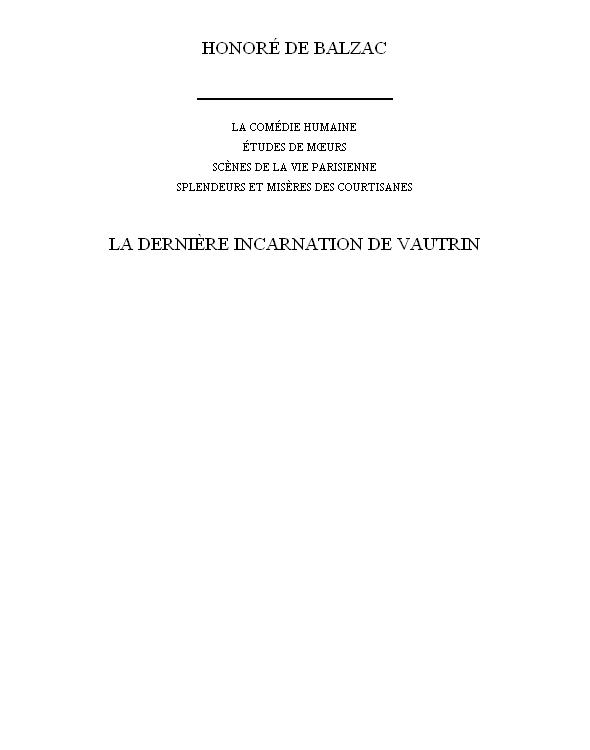 La Dernière Incarnation De Vautrin
