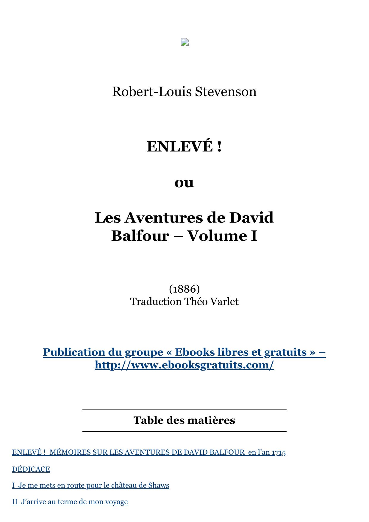 ENLEVÉ ! ou Les Aventures de David Balfour – Volume I
