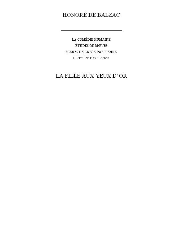 La Fille Aux Yeux D’Or