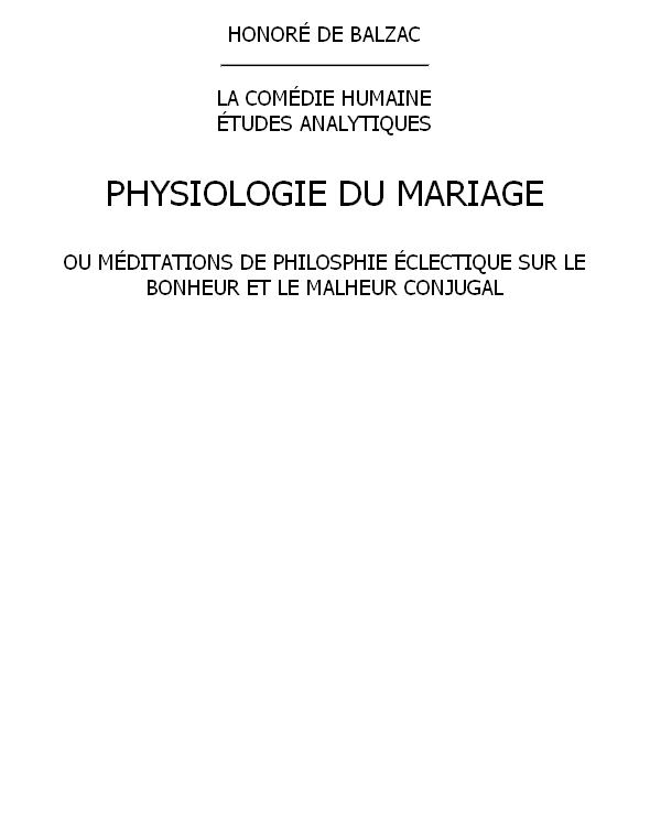 Physiologie Du Mariage