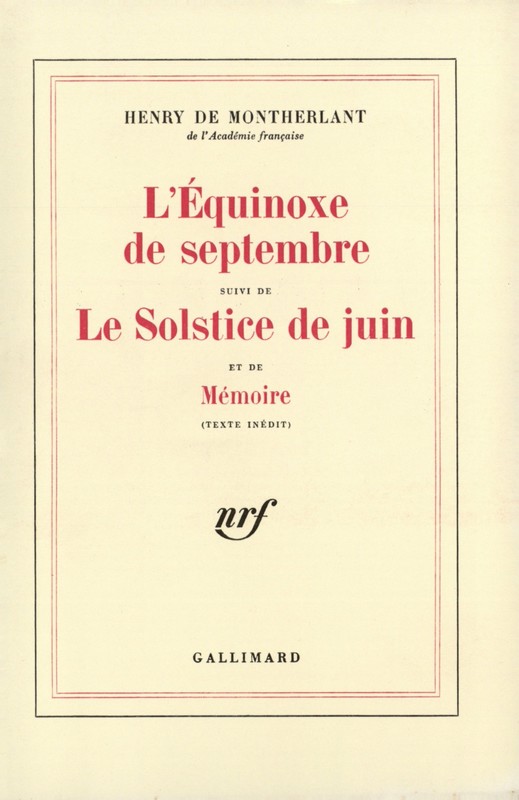 L’Équinoxe de septembre suivi de Le solstice de Juin