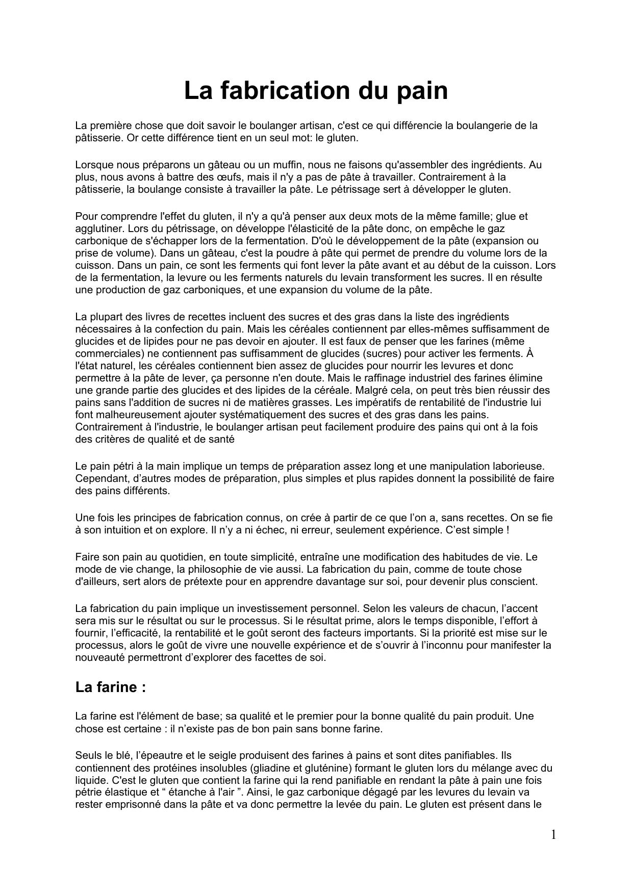 La fabrication du pain