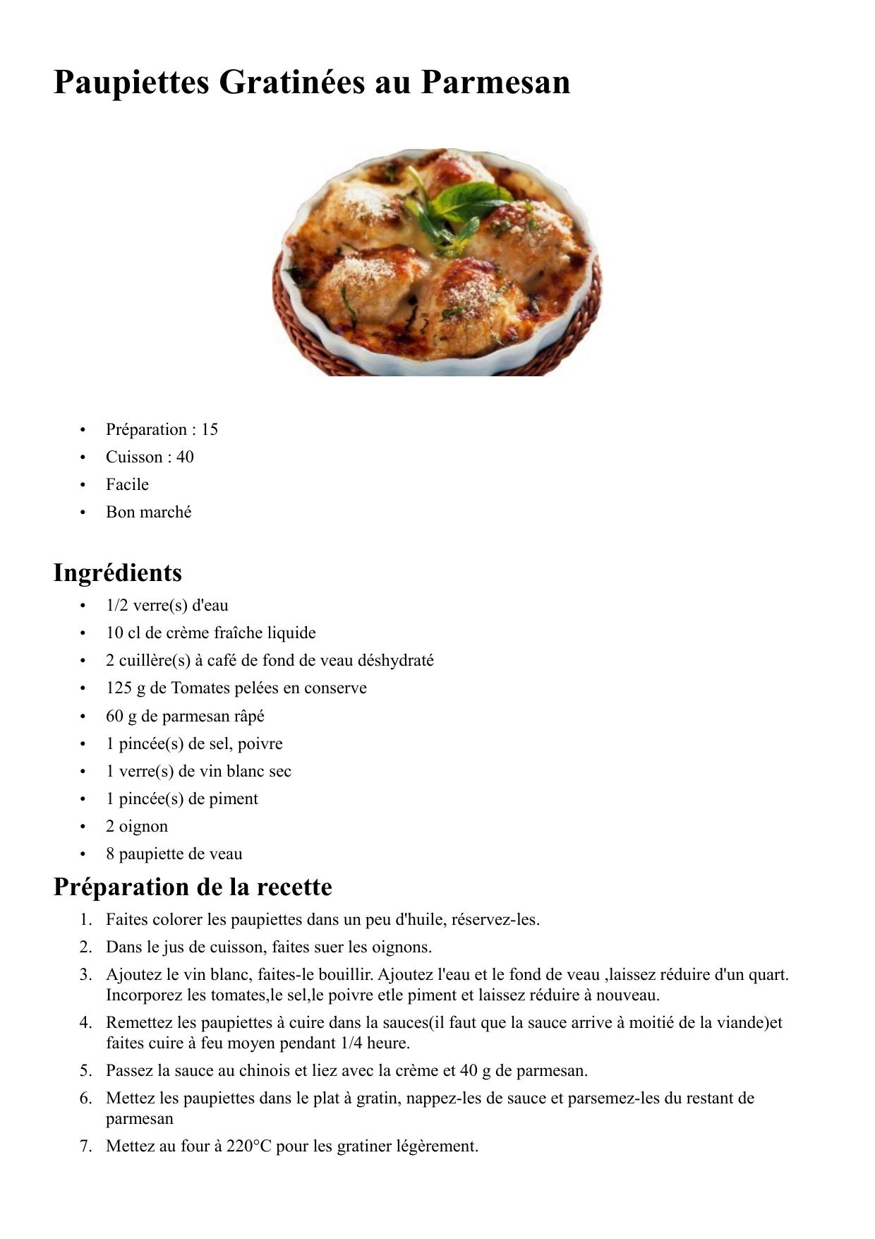 Paupiettes Gratinées au Parmesan