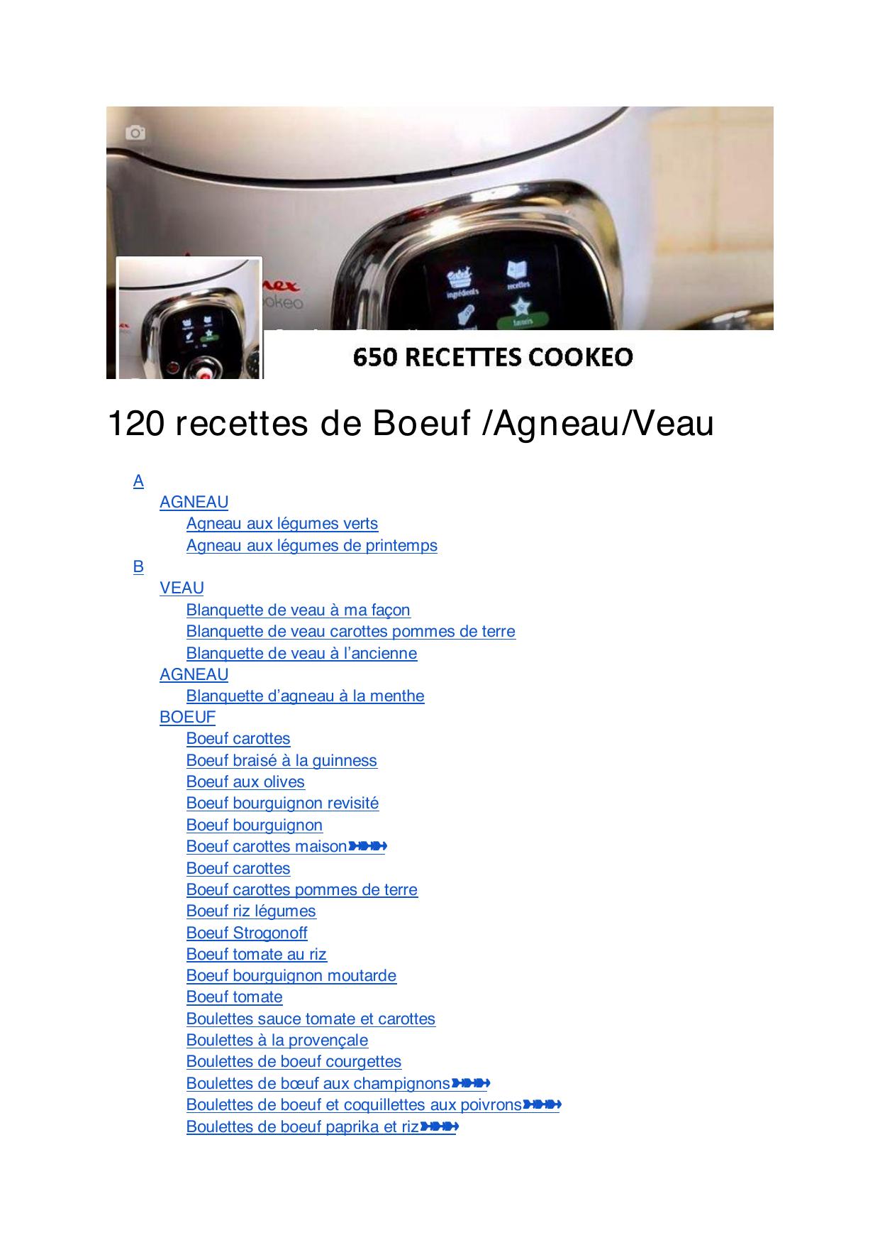 120 recettes Cookeo Boeuf, Agneau et Veau